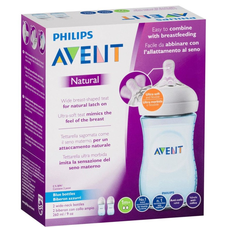 Shop Other Categories Avent Feeding Accessories | Philips Avent Natural Baby Bottles 260Ml 2-Pack Blue