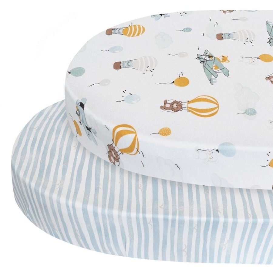 Shop Other Categories Living Textiles Bassinet & Cot Linen | Living Textiles 2-Pack Round/Oval Cot Fitted Sheets Up Up & Away Up Up And Away/Stripes