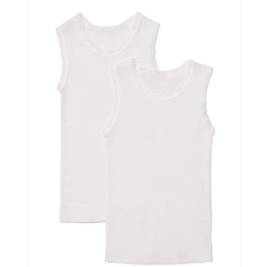 Shop Other Categories Marquise Baby Clothing & Gifts | Marquise 2 Pack Lace Trim Singlet 00 White