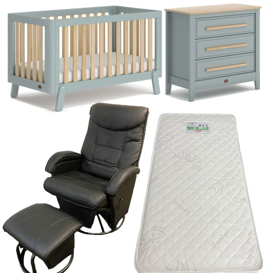 Nursery Furniture Boori | Boori Turin Cot And Linear Chest Blueberry With Ambrosia Glider Chair + Bonnell Bamboo Mattress Blueberry/Almond