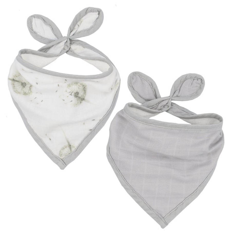 Shop Other Categories Living Textiles Feeding Accessories | Living Textiles Organic Muslin 2Pk Bandana Bib Dandelion Dandelion/Grey