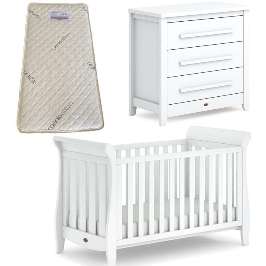 Nursery Furniture Boori | Boori Sleigh Elite Cot, Linear Chest And Almond + Bonnell Latex Spring Mattress Package Barley