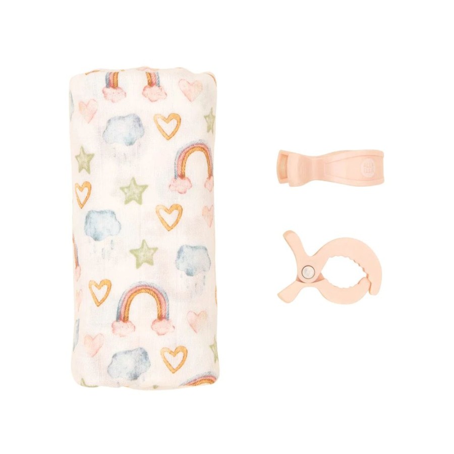 Shop Other Categories All4Ella Swaddles & Baby Wraps | All4Ella Organic Cotton Muslin Swaddle & Pram Pegs Rainbow Dreams