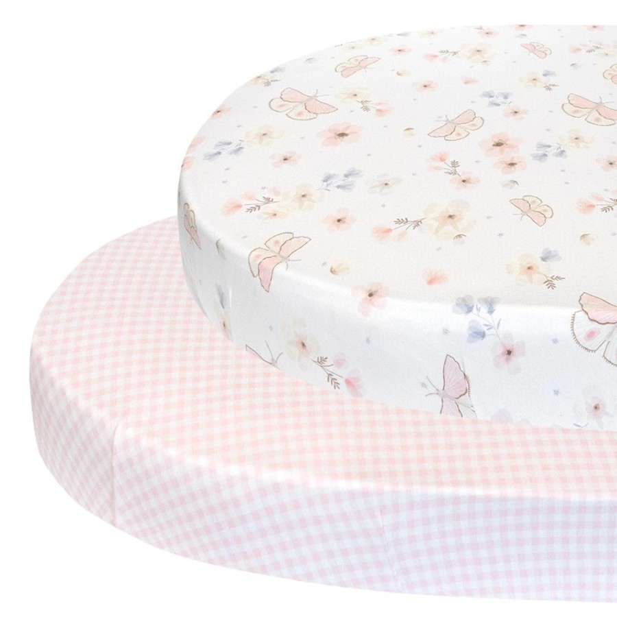 Shop Other Categories Living Textiles Bassinet & Cot Linen | Living Textiles 2-Pack Round/Oval Cot Fitted Sheets Gingham Butterfly