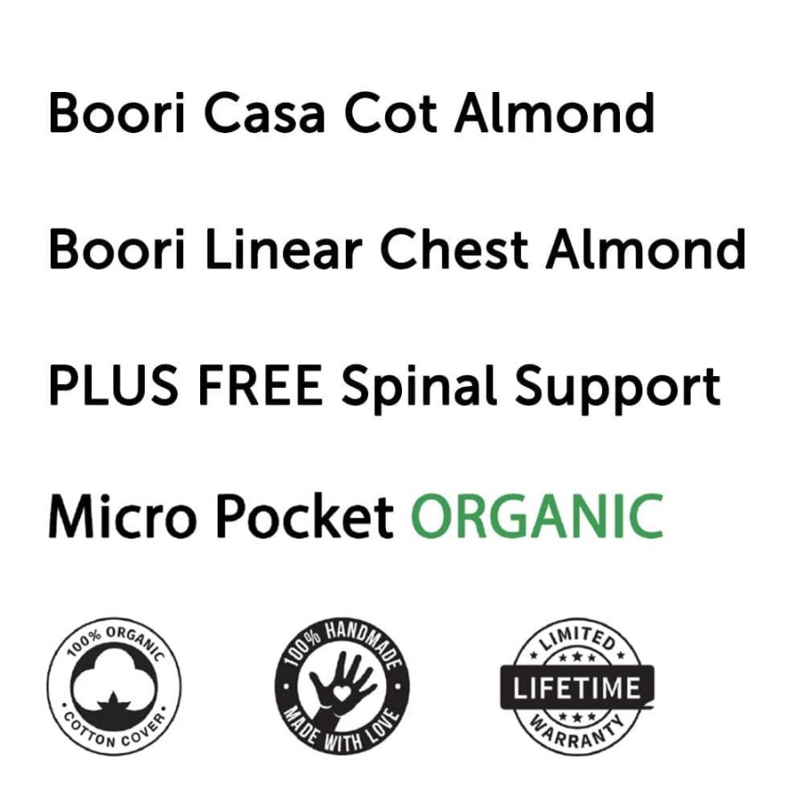 Nursery Furniture Boori | Boori Casa Cot And Linear Chest Package + Micro Pocket Organic Mattress Almond