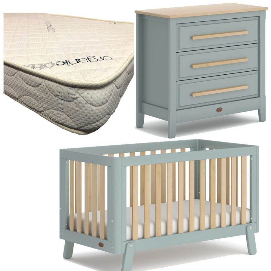 Nursery Furniture Boori | Boori Turin (Fullsize) Cot And Linear Chest Package Blueberry And Almond + Micro Pocket Organic Mattress Blueberry/Almond