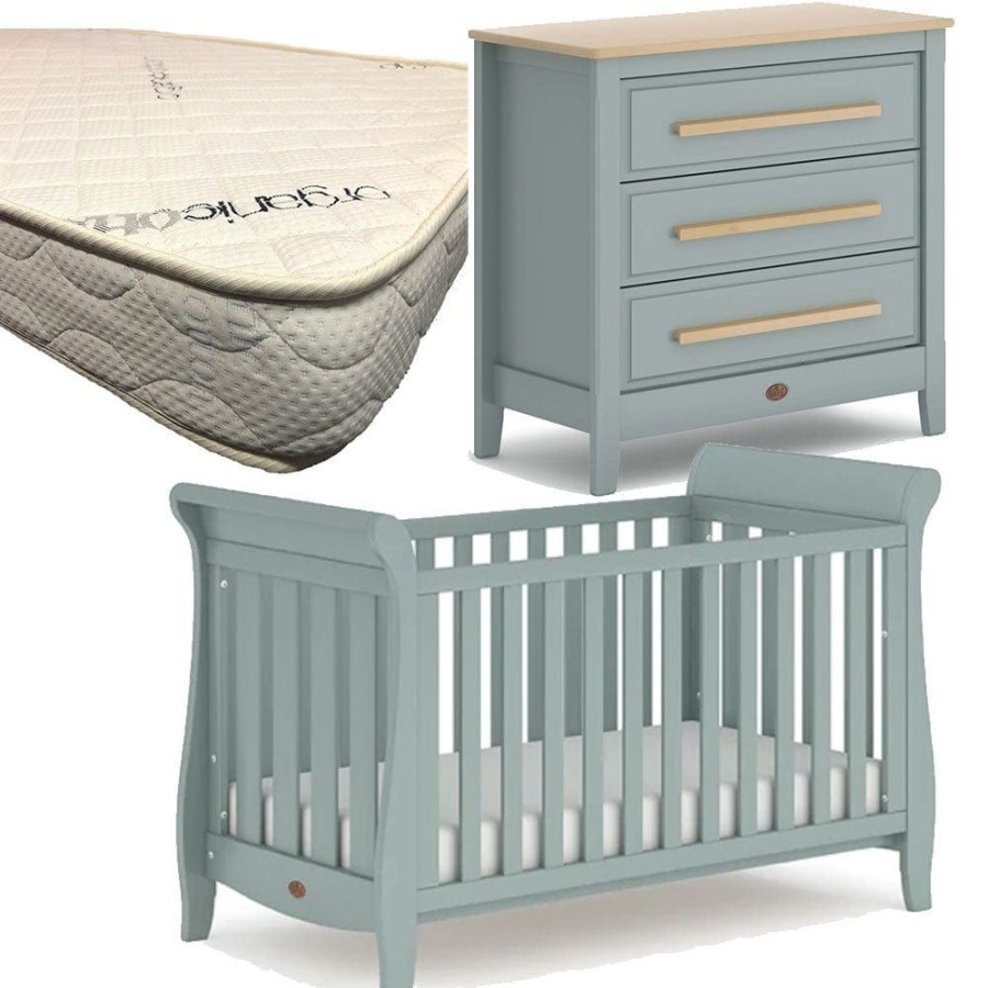 Nursery Furniture Boori | Boori Sleigh Elite Cot, Linear Chest Blueberry And Almond + Bonnell Micro Pocket Spring Mattress Package Blueberrry