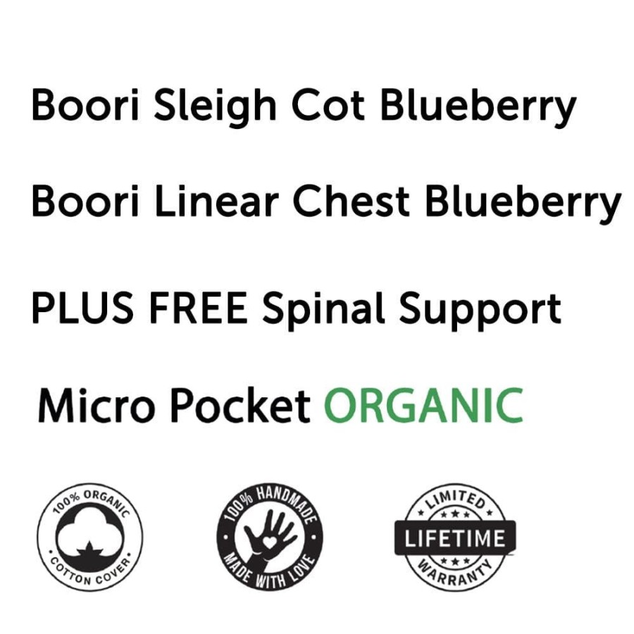 Nursery Furniture Boori | Boori Sleigh Elite Cot, Linear Chest Blueberry And Almond + Bonnell Micro Pocket Spring Mattress Package Blueberrry