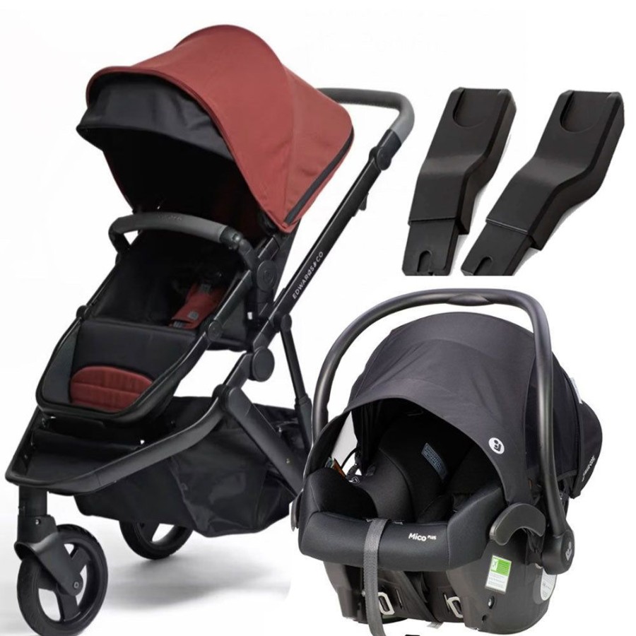 Prams & Strollers Edwards and Co | Edwards & Co Oscar M2 Pram ( ) + Mico Plus Isofix Capsule (Onyx) With Free Stroller Board Valued At $199 Red Rust