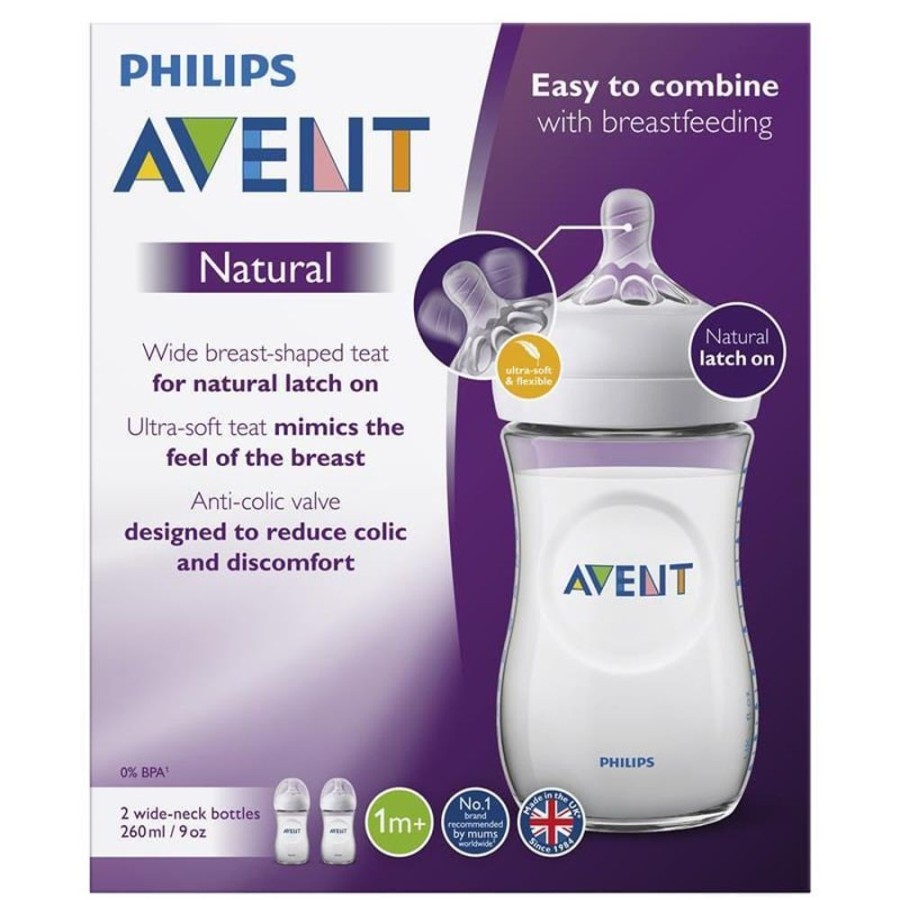 Shop Other Categories Avent Feeding Accessories | Philips Avent Natural Baby Bottles 260Ml 2-Pack Clear