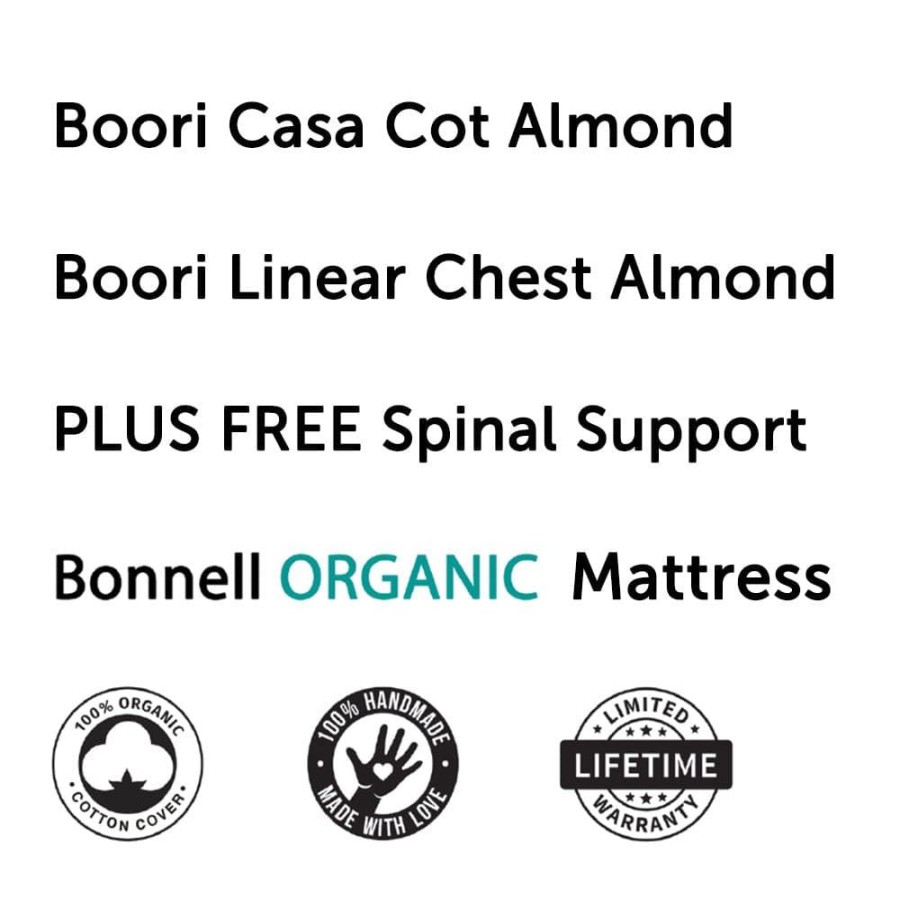 Nursery Furniture Boori | Boori Casa Cot And Linear Chest Package + Bonnell Organic Mattress Almond