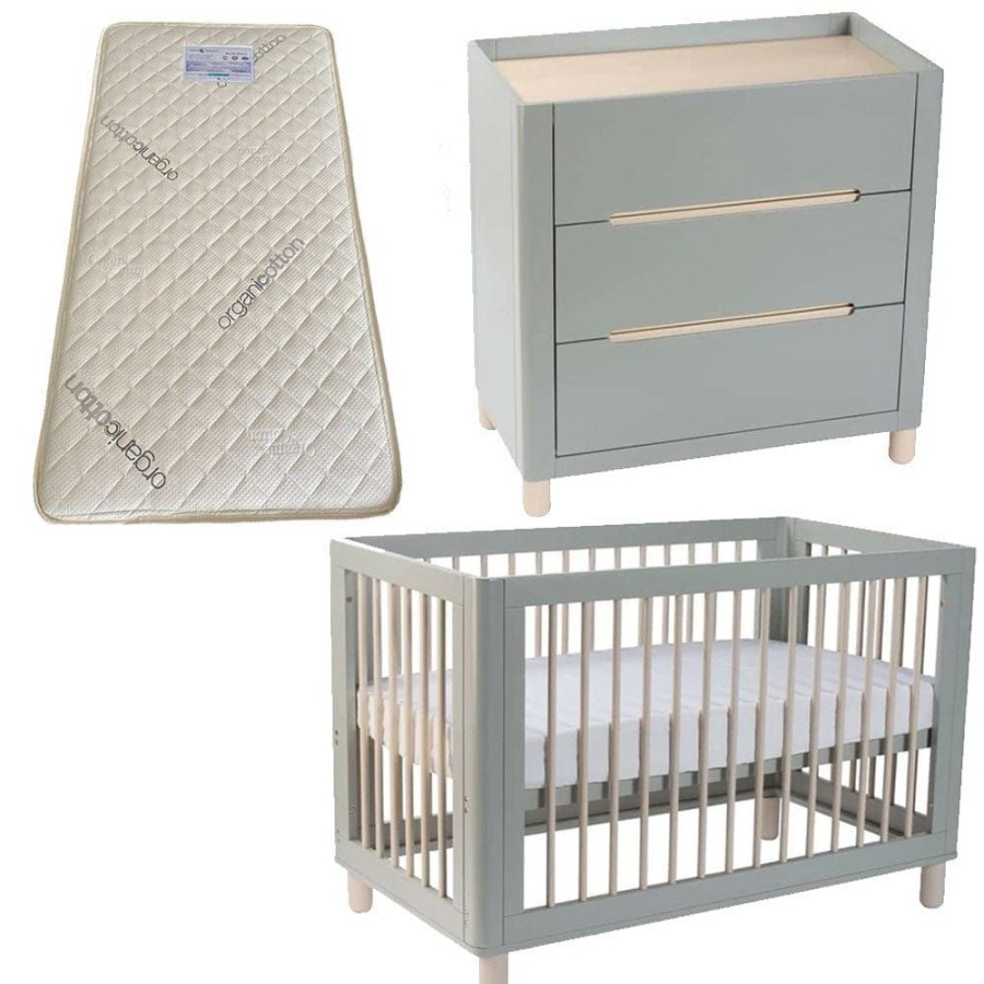 Nursery Furniture Cocoon | Cocoon Allure Cot And Dresser + Bonnell Organic Mattress Dove Grey Dove Grey/Natural Wash