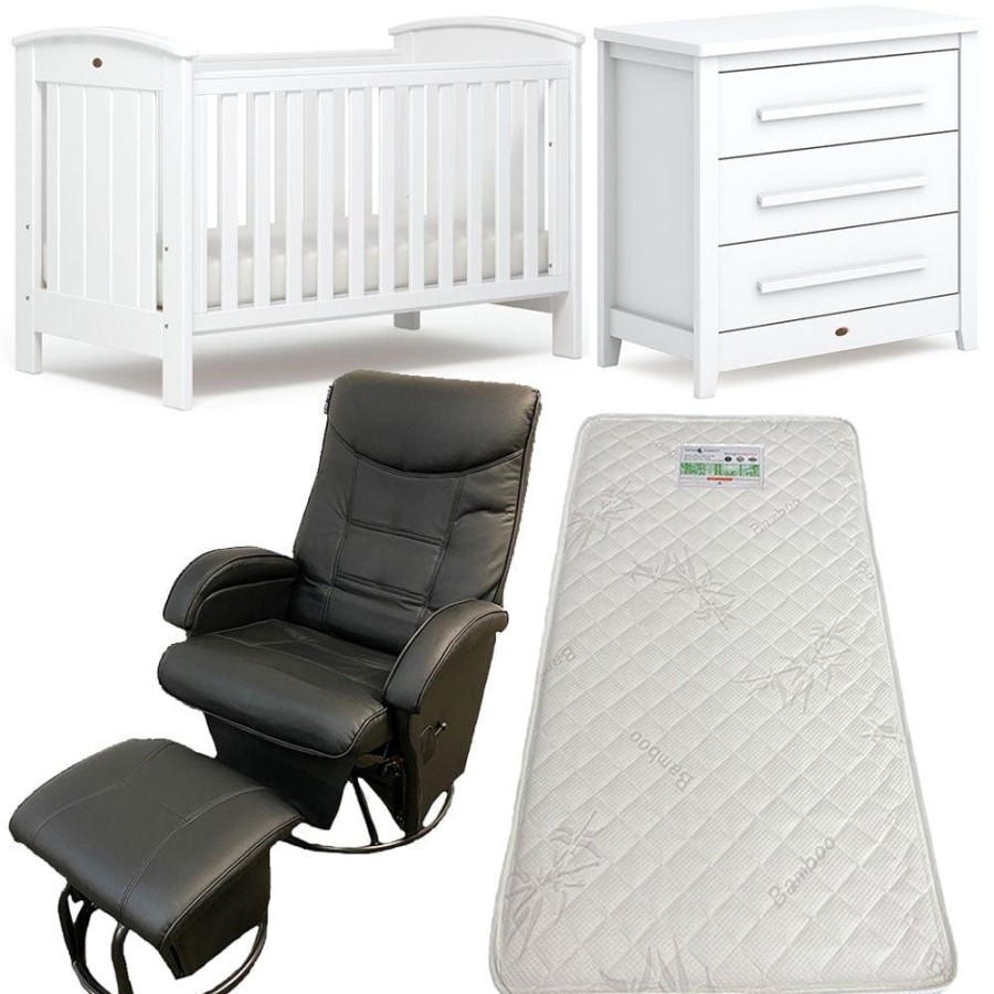 Nursery Furniture Boori | Boori Daintree Cot And Linear Chest White With Ambrosia Glider Chair Nursery Package + Bonnell Bamboo Mattress Barley