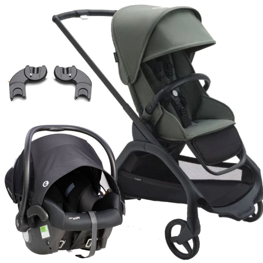 Prams & Strollers Bugaboo | Bugaboo Dragonfly Pram Forest Green & Maxi Cosi Mico Plus Isofix Capsule (Onyx) With Adapters Bundle Black/Forest Green