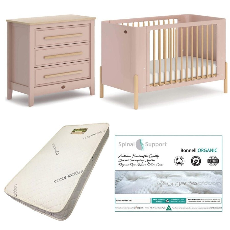 Nursery Furniture Boori | Boori Nova Cot (Cherry And Beech) And Linear Chest (Cherry And Almond) Package + Bonnell Organic Mattress Cherry/Beech