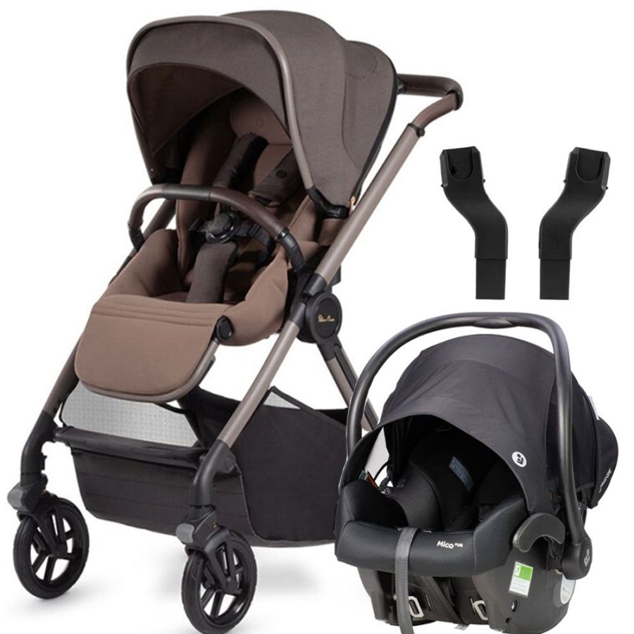 Prams & Strollers Silver Cross | Silver Cross Reef Pram + Maxi Cosi Mico Plus Isofix Capsule Onyx With Adapters Earth