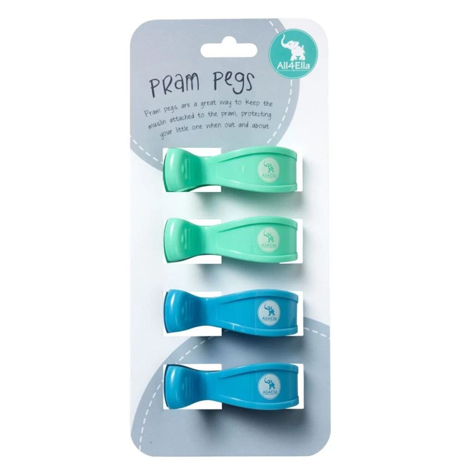 Prams & Strollers All4Ella Pram Clips & Hooks | All4Ella 4 Pack Pegs Pastel Green/Blue