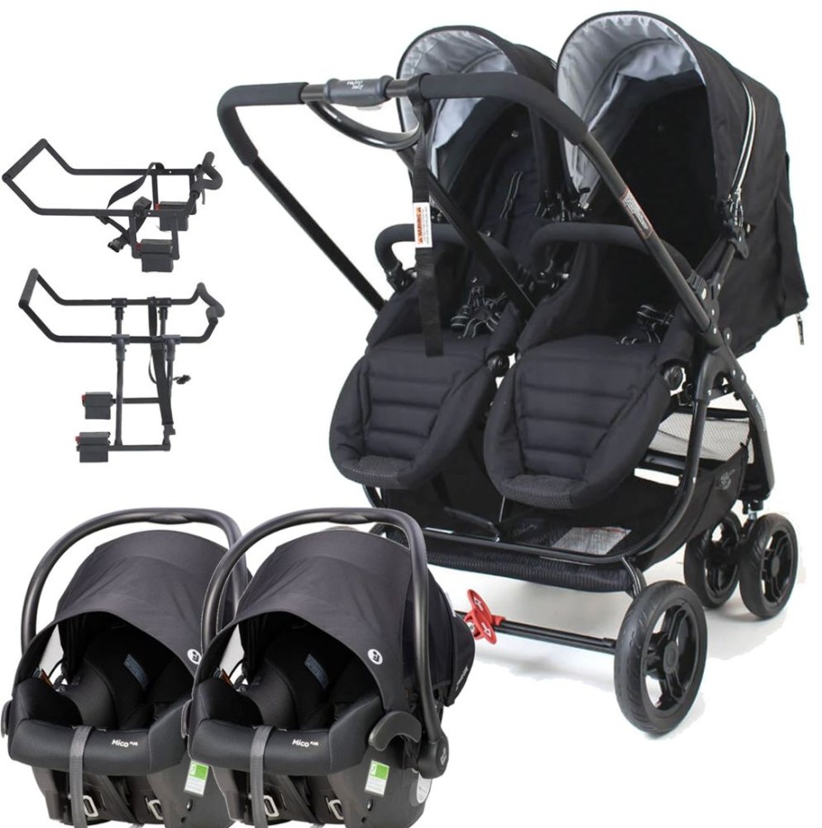 Prams & Strollers Valco Baby | Valco Baby Snap Ultra Duo (Coal) With 2X Maxi Cosi Mico Isofix Capsule (Onyx) + Maxi Cosi Adaptors (A Primary & B Secondary) Coal Black