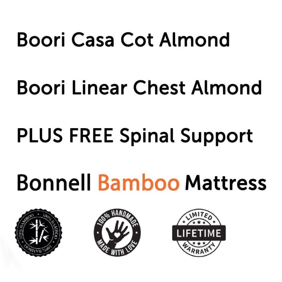 Nursery Furniture Boori | Boori Casa Cot And Linear Chest + Bonnell Bamboo Mattress Almond