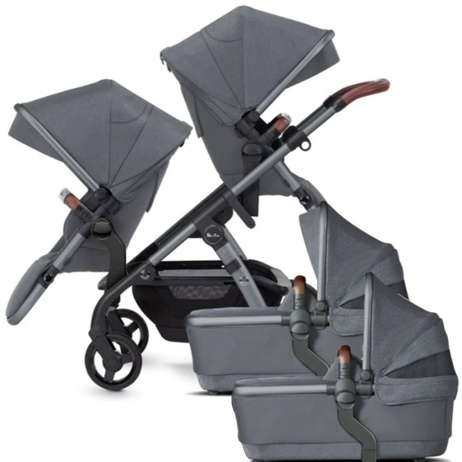 Prams & Strollers Silver Cross | Silver Cross Wave Twin Pram Package + Free Footmuff Valued At $299 Lunar