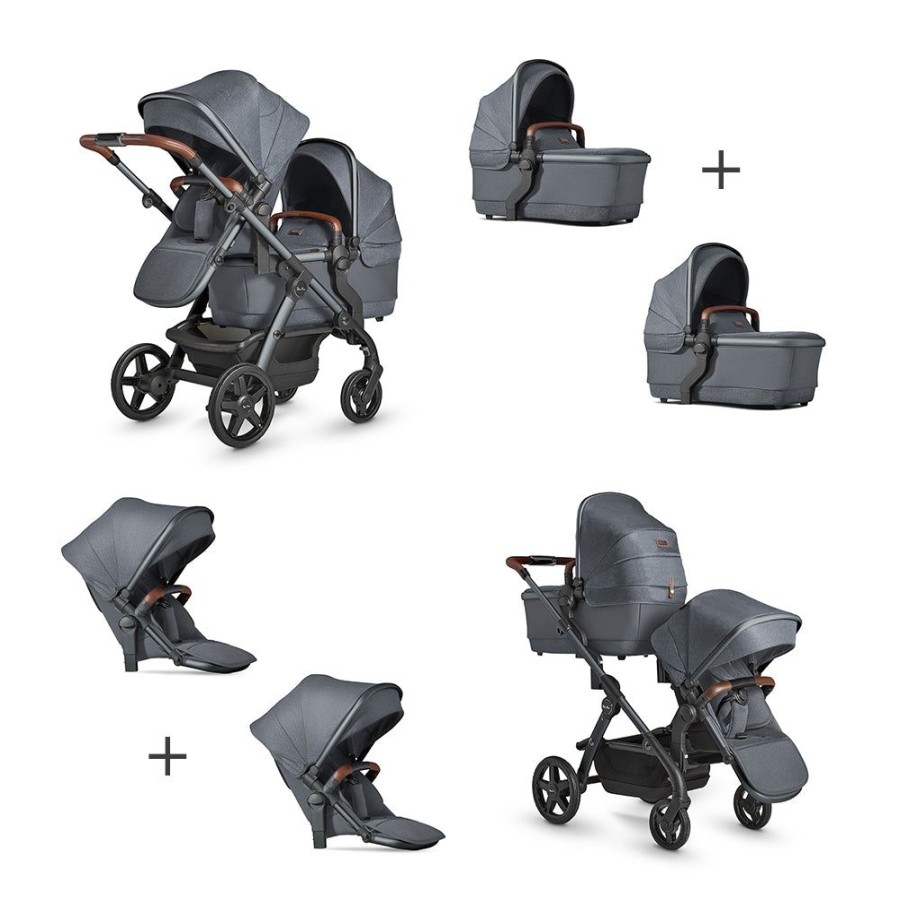 Prams & Strollers Silver Cross | Silver Cross Wave Twin Pram Package + Free Footmuff Valued At $299 Lunar