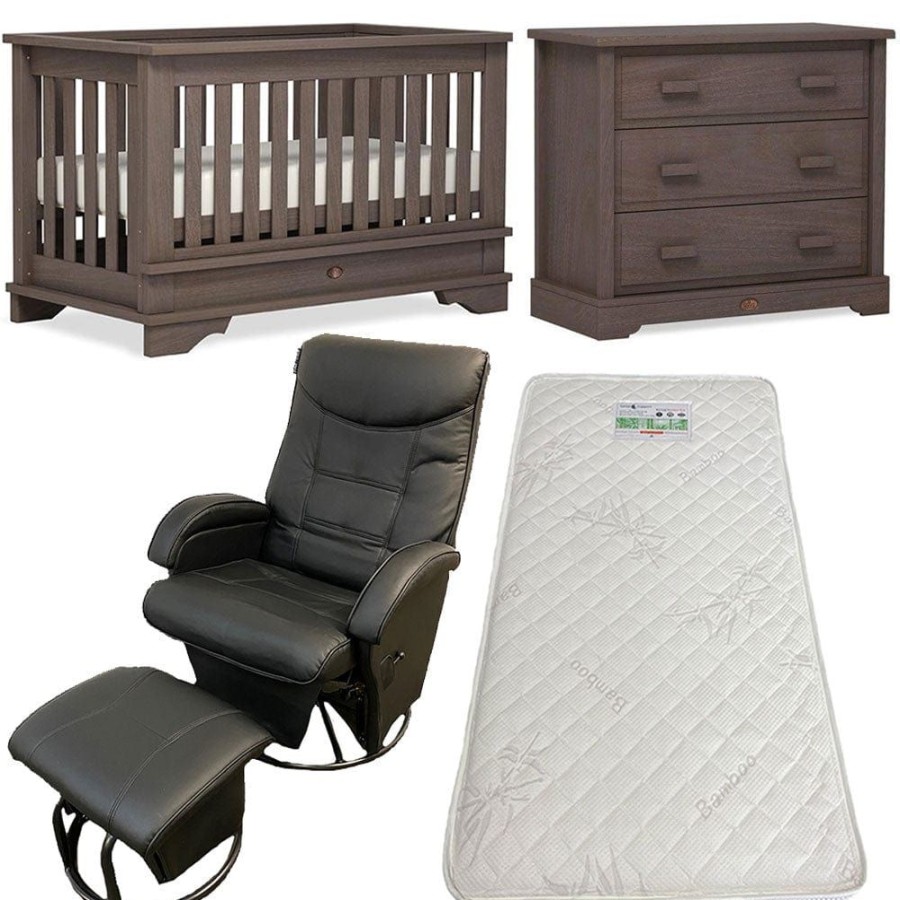 Nursery Furniture Boori | Boori Eton Convertible Plus Cot And Dresser With Ambrosia Glider Chair + Bonnell Bamboo Mattress Mocha