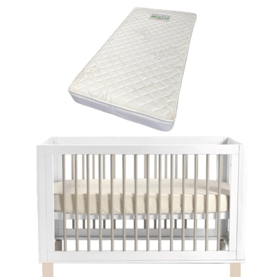 Nursery Furniture Cocoon | Cocoon Allure Cot With Bonnell Bamboo Mattress White/Natural Wash