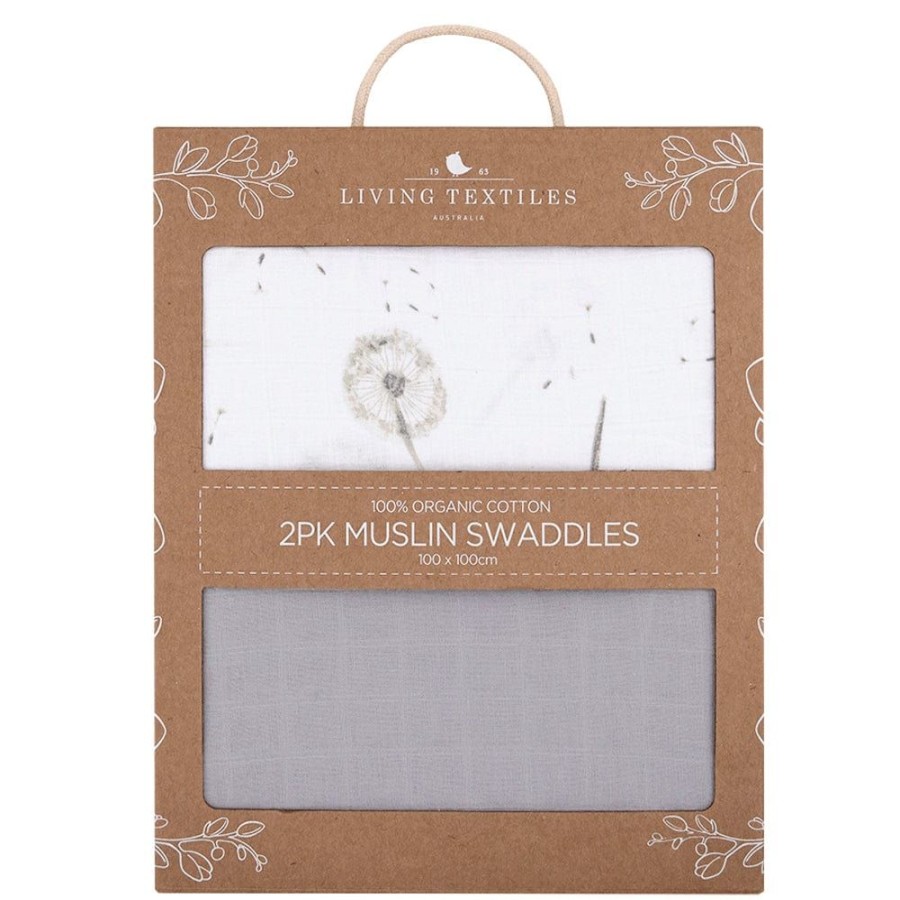 Shop Other Categories Living Textiles Swaddles & Baby Wraps | Living Textiles 2-Pack Muslin Wraps Dandelion/Grey