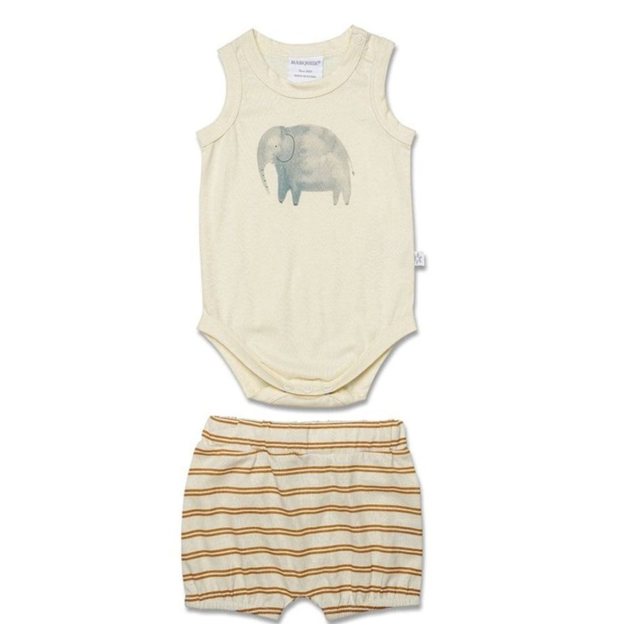 Shop Other Categories Marquise Baby Clothing & Gifts | Marquise Bodysuit And Jersey Shorts 000 Ecru/Mustard Stripe