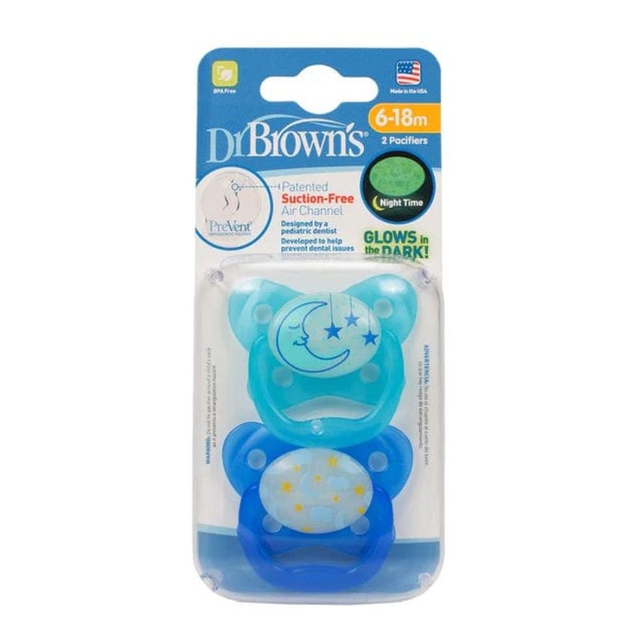 Shop Other Categories Dr Browns Soothers & Dummies | Dr Browns Prevent Glow In The Dark Pacifier 2 Pack 6-12 Months Blue