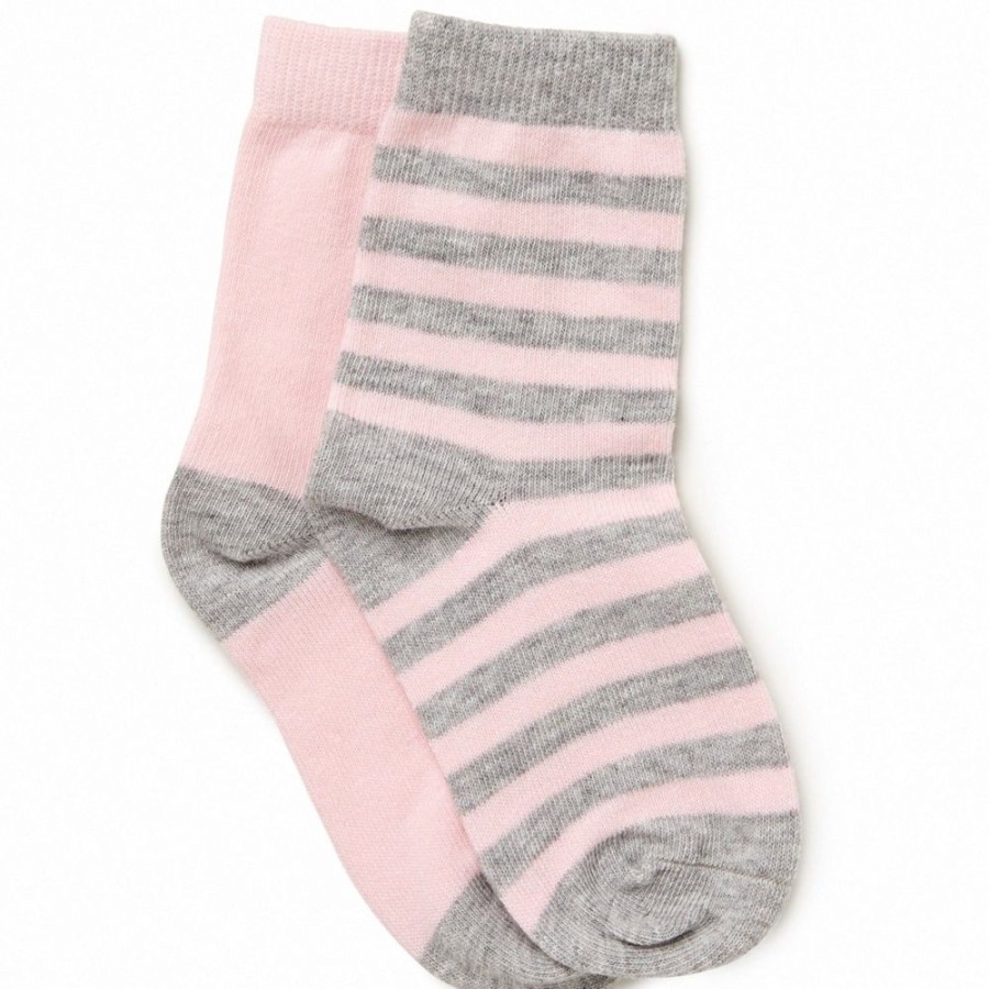 Shop Other Categories Marquise Baby Clothing & Gifts | Marquise 2 Pack Knitted Socks 6-12 Months /Grey Stripe Pink