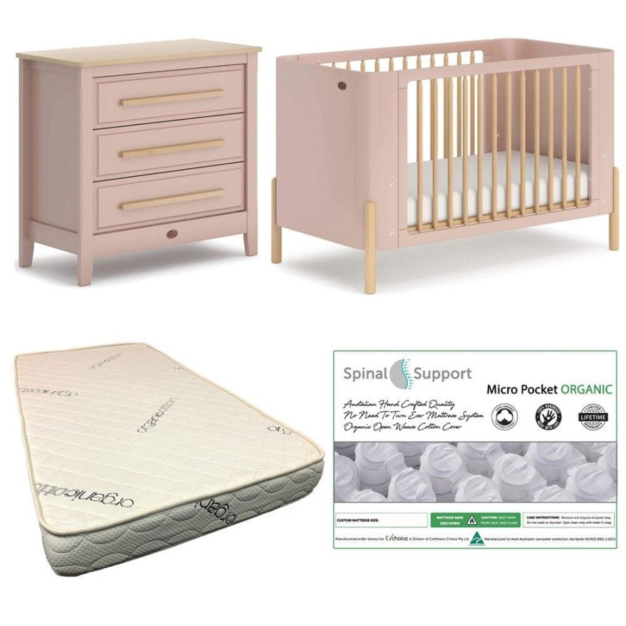 Nursery Furniture Boori | Boori Nova Cot (Cherry And Beech) And Linear Chest (Cherry And Almond) Package + Bonnell Organic Micro Pocket Mattress Cherry/Beech