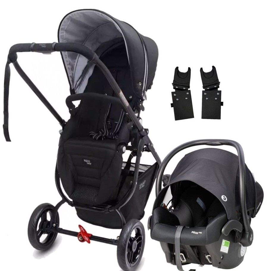 Prams & Strollers Valco Baby | Valco Baby Snap Ultra P Pram (Midnight) + Maxi Cosi Mico Isofix Capsule (Onyx) + Adapter Black/Grey