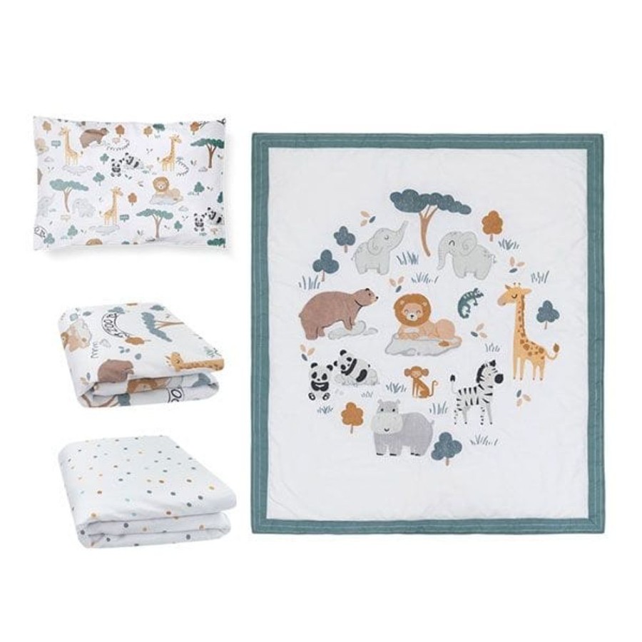 Shop Other Categories Lolli Living Bassinet & Cot Blankets | Living Textiles 4 Piece Nursery Set Day At The Zoo