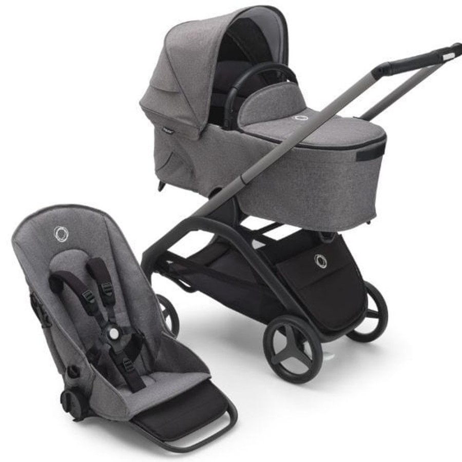 Prams & Strollers Bugaboo | Bugaboo Dragonfly Pram & Bassinet Bundle Grey Melange Graphite/Grey Melange