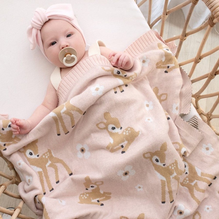 Shop Other Categories Living Textiles Bassinet & Cot Blankets | Living Textiles Whimsical Baby Blanket /Blush Fawn