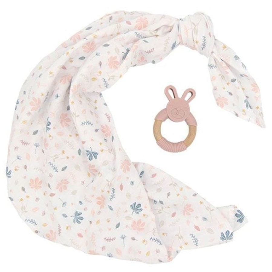 Shop Other Categories Living Textiles Baby Teethers | Living Textiles Muslin Swaddle & Teether Gift Set Botanical/Blush