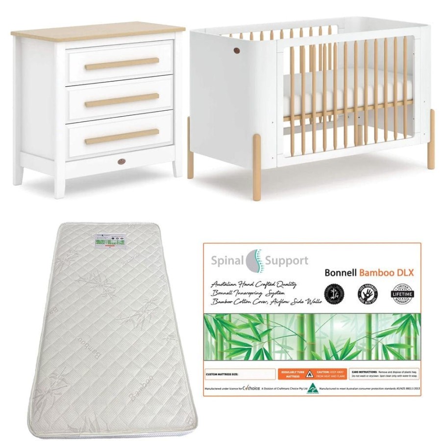 Nursery Furniture Boori | Boori Nova Cot (Barley And Beech) And Linear Chest (Barley And Almond) Package + Bonnell Bamboo Mattress Barley/Beech