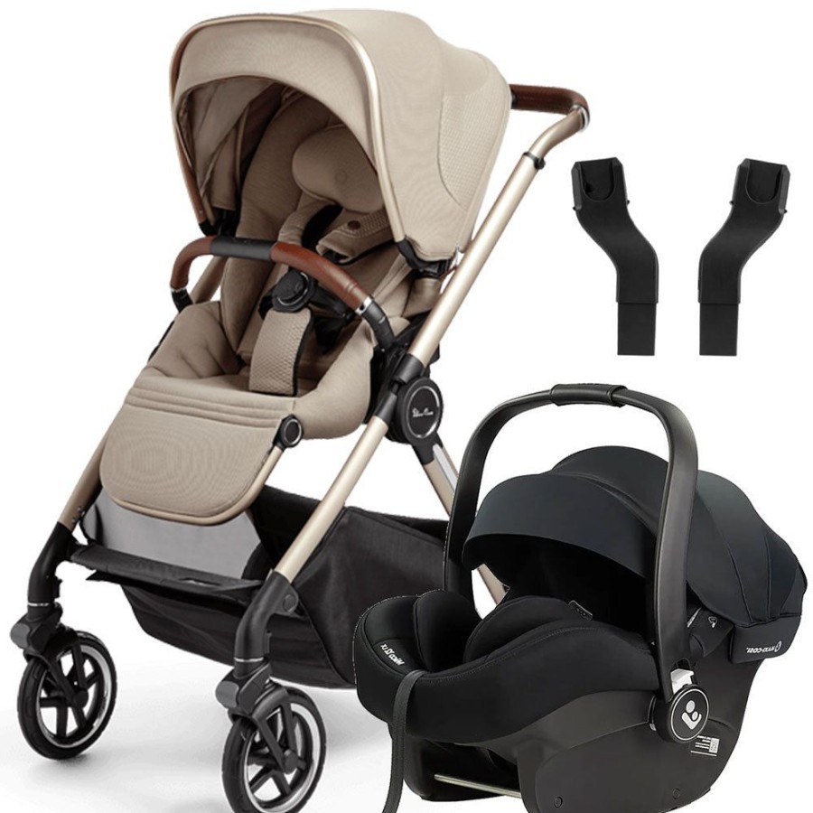 Prams & Strollers Silver Cross | Silver Cross Reef Pram + Maxi Cosi Mico 12 Capsule Onyx With Adapters Stone