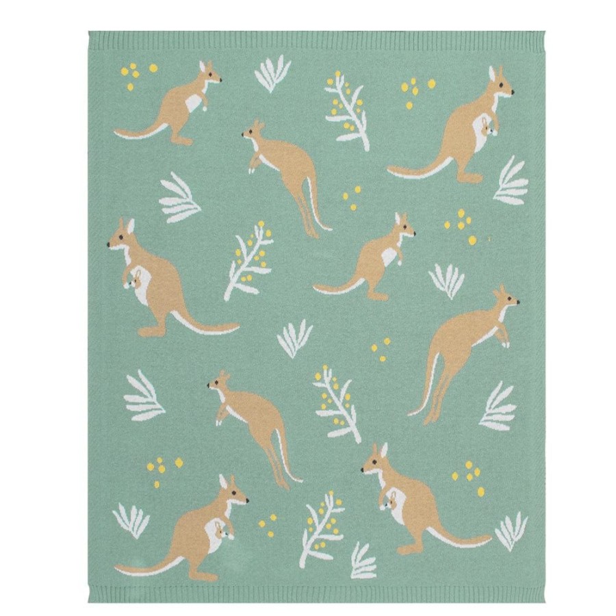 Shop Other Categories Living Textiles Bassinet & Cot Blankets | Living Textiles Australiana Baby Blanket /Green Kangaroo