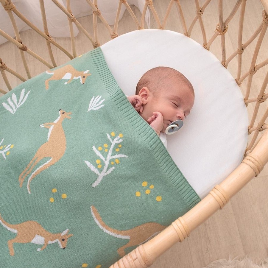 Shop Other Categories Living Textiles Bassinet & Cot Blankets | Living Textiles Australiana Baby Blanket /Green Kangaroo