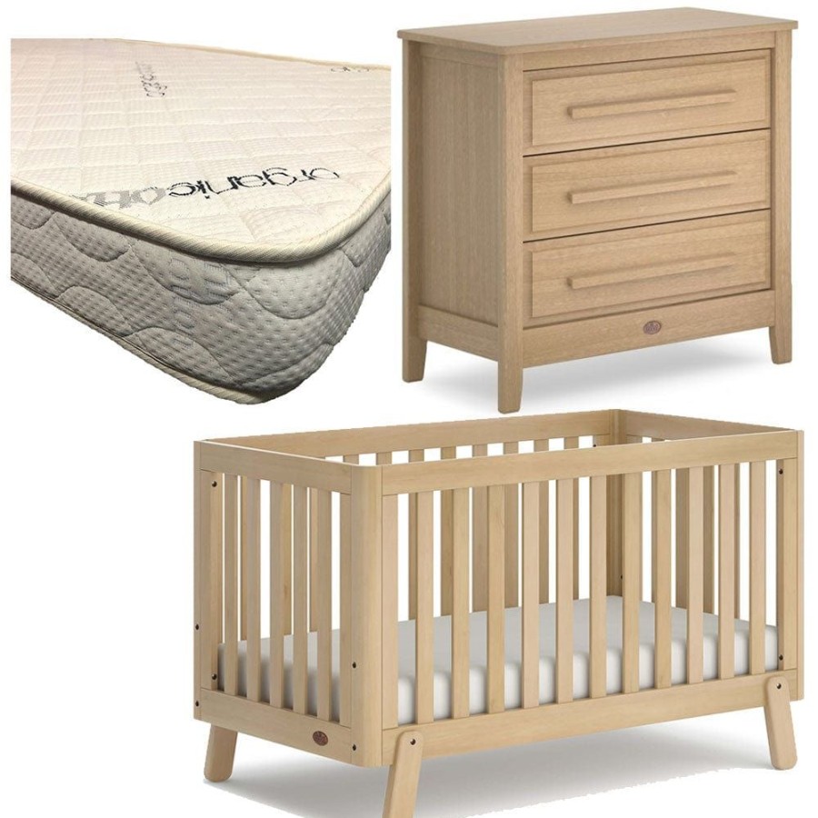 Nursery Furniture Boori | Boori Turin (Fullsize) Cot And Linear Chest Package + Micro Pocket Organic Mattress Almond