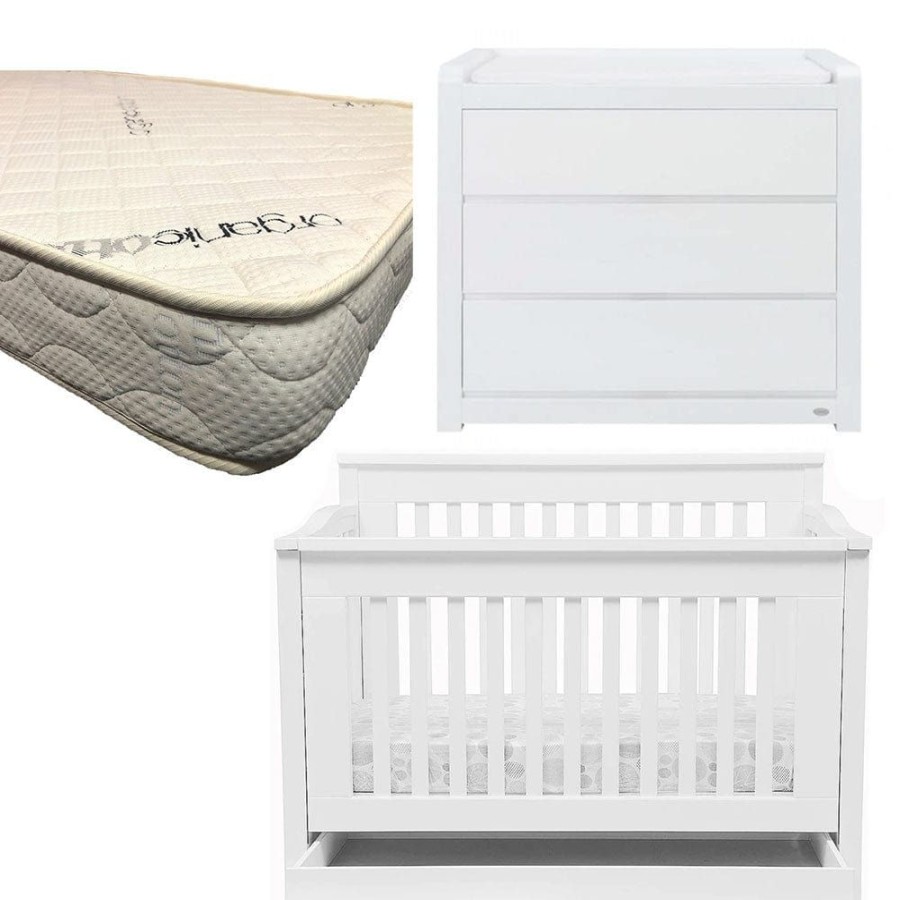 Nursery Furniture Cocoon | Cocoon Flair Cot And Dresser + Micro Pocket Organic Mattress White