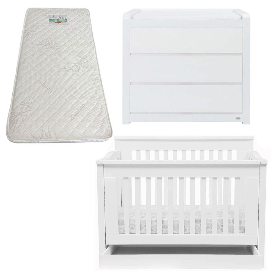 Nursery Furniture Cocoon | Cocoon Flair Cot And Dresser + Bonnell Bamboo Mattress White