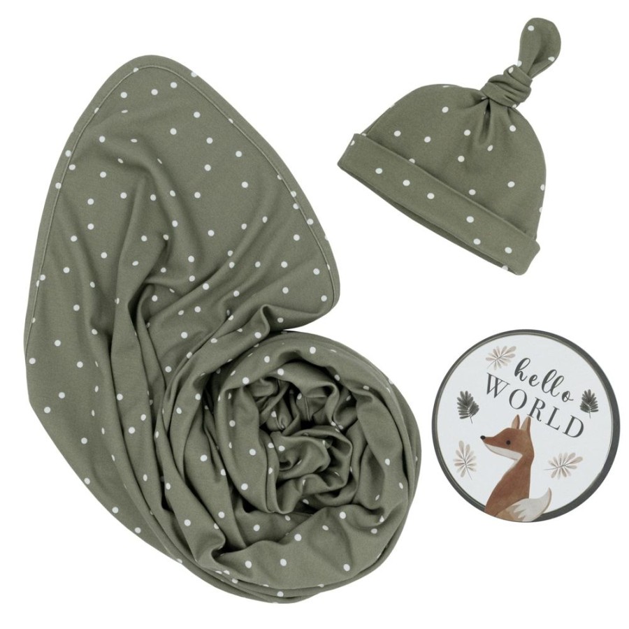 Shop Other Categories Living Textiles Swaddles & Baby Wraps | Living Textiles Newborn Gift Set Olive Dots