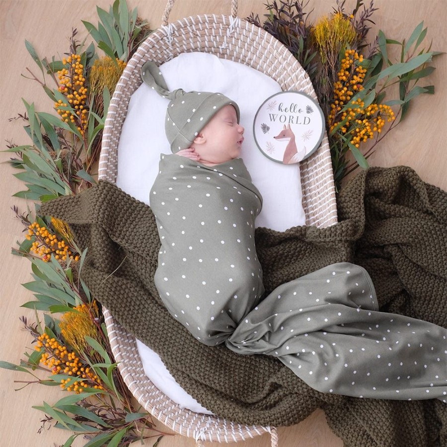 Shop Other Categories Living Textiles Swaddles & Baby Wraps | Living Textiles Newborn Gift Set Olive Dots