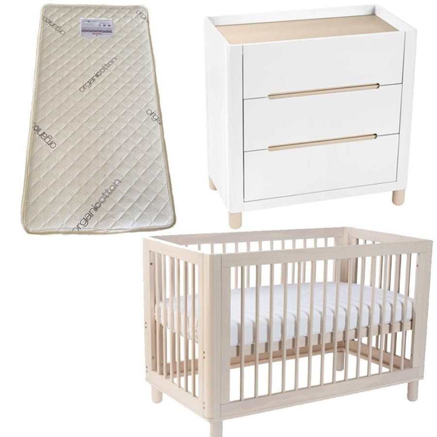 Nursery Furniture Cocoon | Cocoon Allure Cot And Dresser + Bonnell Organic Latex Mattress Natural Wash