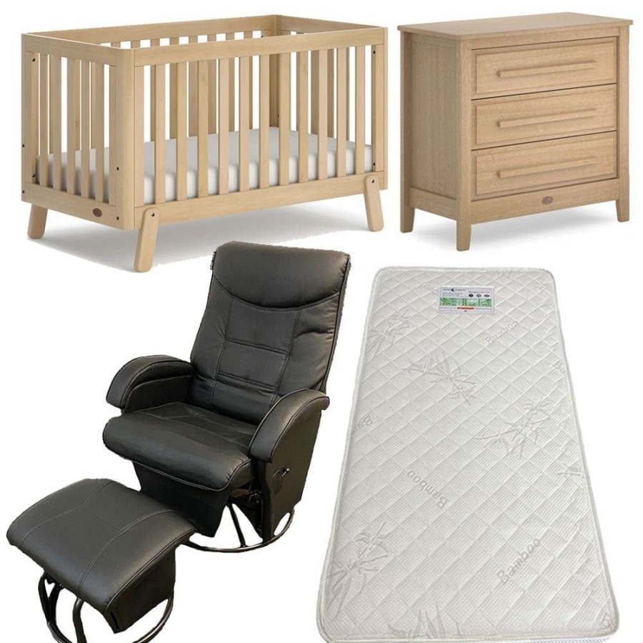 Nursery Furniture Boori | Boori Turin Cot And Linear Chest With Ambrosia Glider Chair + Bonnell Bamboo Mattress Almond