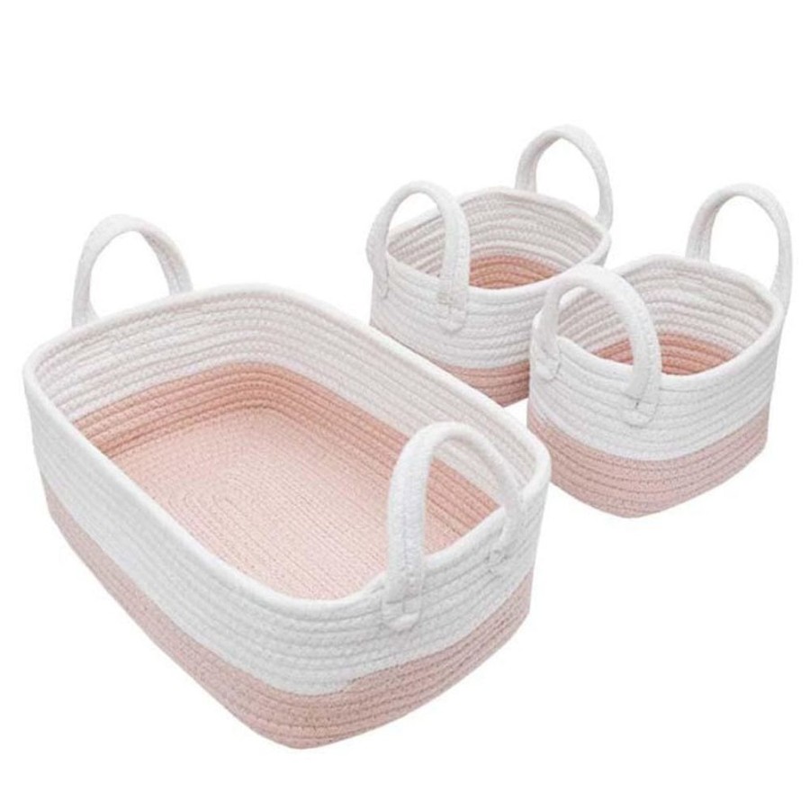 Shop Other Categories Living Textiles Nursery Storage | Living Textiles 3 Piece Nursery Storage Set White/Blush Pink/White