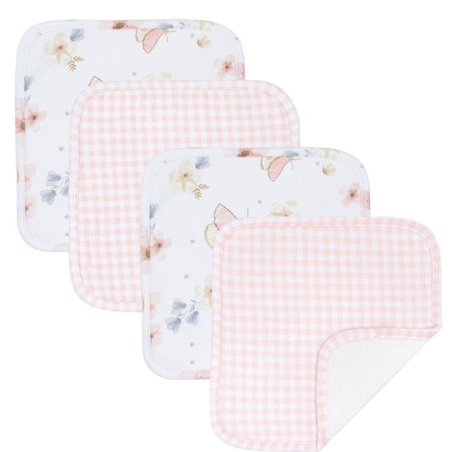 Shop Other Categories Living Textiles Bath Accessories | Living Textiles 4-Pack Face Washers Butterfly/Blush Gingham